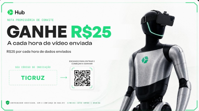 Convite Hub: ganhe R$ 25 por hora de vídeo enviado, com QR code e código de indicação TICRUZ